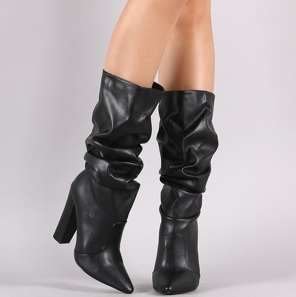 Hazel Slouchy Faux Leather Chunky Heel Boots - Picture 4 of 6